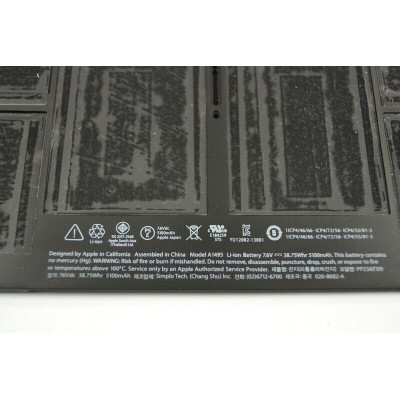 Батарея для ноутбука Apple A1495, 38.75Wh (5100mAh), 6cell, 7.6V, Li-Po, черная,