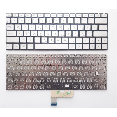 Клавиатура для ноутбуков Asus UX333 серебристая без рамки с подсветкой RU/US