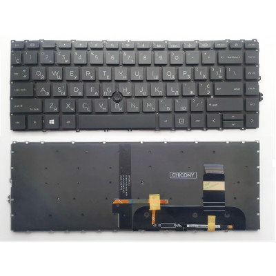 Клавиатура для ноутбуков HP EliteBook 745 G7/G8, 840 G7/G8 черная без рамки с ТП с подсвет. RU/US