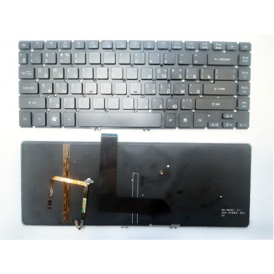 Клавиатура Acer Aspire M5-481 Series: черная без рамки, с подсветкой RU/US