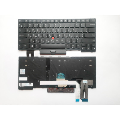Клавиатура Lenovo ThinkPad E480 Series: черная с черной рамкой, с подсветкой RU/US