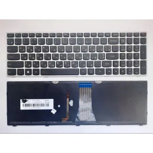 Клавиатура для ноутбуков Lenovo IdeaPad G50, Z50, Flex 2-15 Series черная с серебристой рамкой с подсвет RU/US