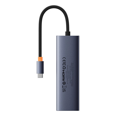 USB Hub Baseus Flite 6-Port Type-C to HDMI4K 60Hz*1+USB 3.0*3+PD*1+RJ45*1 Cерый (B00052807813-00)