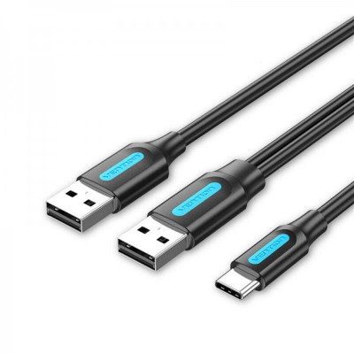 Кабель Vention USB Type-C - 2хUSB (M/M), 1 м, Black (CQKBF)