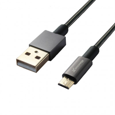 Кабель Grand-X USB - micro USB (M/M), Cu, 2.1A, обплетення метал, 1 м, Black (MM-01)