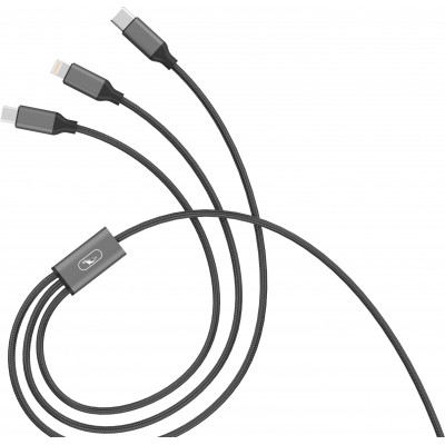 Кабель SkyDolphin S63E 3in1 USB - Lightning + micro USB + USB Type-C (M/M), 1.2 м, Black (USB-000625)