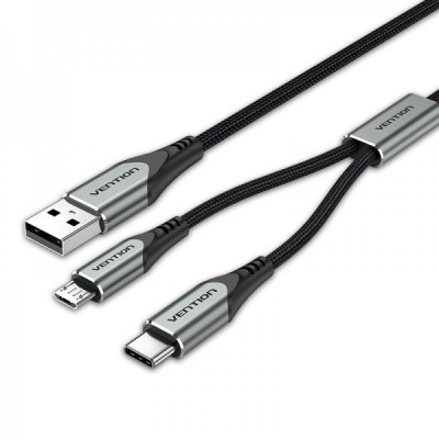 Кабель Vention USB - micro USB + USB Type-C (M/M), 0.5 м, Grey (CQGHD)