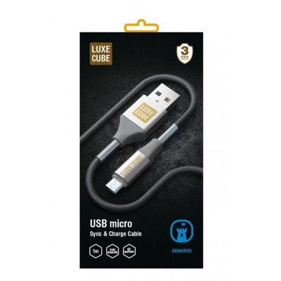 Кабель Luxe Cube Armored USB - microUSB (M/M), 1 м, сірий (8886668686105)