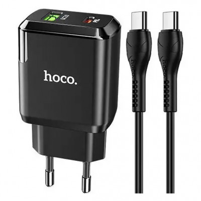 Мережевий зарядний пристрій Hoco N5 (1USB 3A QC3.0 + 1 PD Type-C) Black (S25720) + кабель Type-C