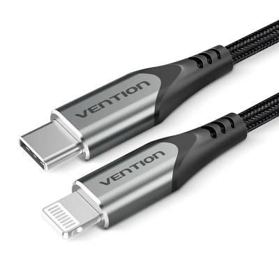 Кабель Vention USB Type-C - Lightning (M/M) швидка зарядка, PD 18 W, 3 A, 480 Mbps, 1 м, Grey (TACHF)