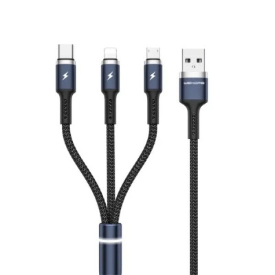Кабель WK WDC-119 Fython 3-in-1 USB - Lightning + micro USB + USB Type-C (M/M), 1.2 м, Black (6941027613702)