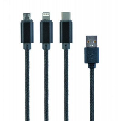Кабель Cablexpert USB - Lightning + micro USB + USB Type-C (M/M), 1 м, чорний (CC-USB2-AM31-1M)