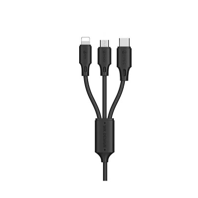 Кабель WK WDC-103th USB - Lightning + micro USB + USB Type-C (M/M), 3 А, 1.15 м, Black (6941027607862)