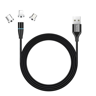 Кабель ColorWay USB - Lightning + micro USB + USB Type-C (M/M), Magnetic Data/Quick Charge, 2.4 А, 1 м, Black (CW-CBUU038-BK)