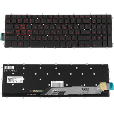 Клавіатура для ноутбука DELL (Inspiron: 7566, 7567) rus, black, без фрейма, підсвічування клавішRED (оригінал)