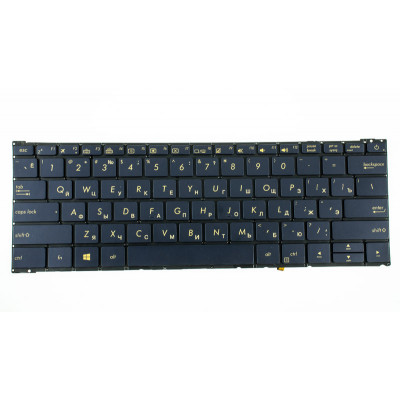 Клавиатура для ноутбука ASUS UX390 series: русская раскладка, синий цвет, без фрейма, с подсветкой клавиш.