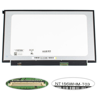 Матриця 15.6 NT156WHM-T03 touch (1366*768, 40pin(eDP), LED, SLIM(без планок та вушок), глянець, роз'єм праворуч знизу) для ноутбука