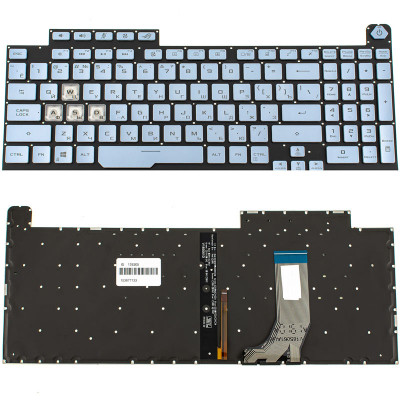 Стандартная клавиатура для ноутбука ASUS (G731GD, G731GT, G731GU) рус, серебристый, без рамки, RGB подсветка клавиш (ОРИГИНАЛ)