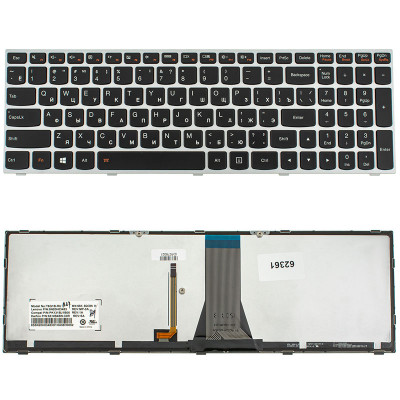 Клавіатура для ноутбука LENOVO (G50-30, G50-45, G50-70, Z50-70, Z50-75, Flex 2-15) rus, black, silver frame, підсвічування клавіш