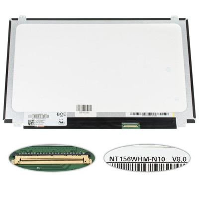 Матриця 15.6 NT156WHM-N10 (1366*768, 40pin, LED, SLIM(вертикальні вушки), глянець, роз'єм праворуч знизу) для ноутбука (renew)