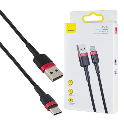 Кабель Baseus Cafule Cable USB Type-C 3A 1m Red+Black (CATKLF-B91)