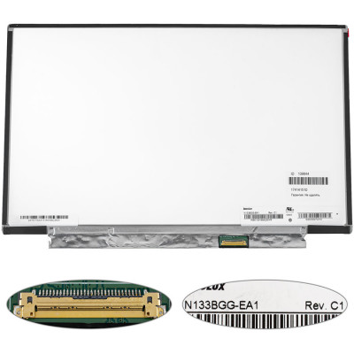 Матриця 13.3 N133BGG-EA1 (1366*768, 30pin(eDP), LED, SLIM(без планок та вушок), матова, роз'єм праворуч знизу) для ноутбука