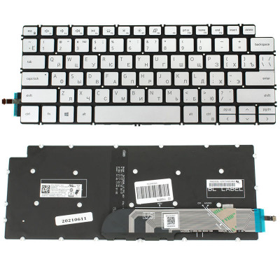 Клавіатура для ноутбука DELL (Inspiron: 5390, 5490, 7490) rus, silver, без кадру, підсвічування клавіш (оригінал)