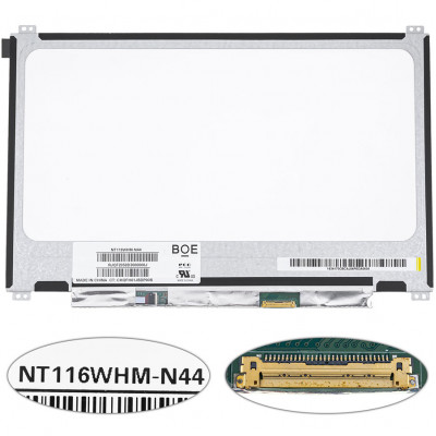Матриця 11.6 NT116WHM-N44 (1366*768, 30pin(eDP), LED, SLIM(вертикальні вушки по краях), матова, роз'єм праворуч знизу) для ноутбука