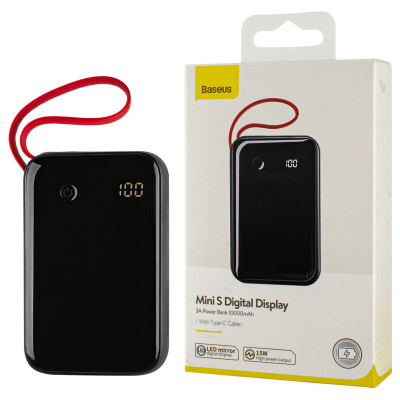 Универсальная мобильная батарея Baseus Mini S Digital Display 3A Power Bank 10000mAh Black (With Type-C Cable) (PPXF-A01)