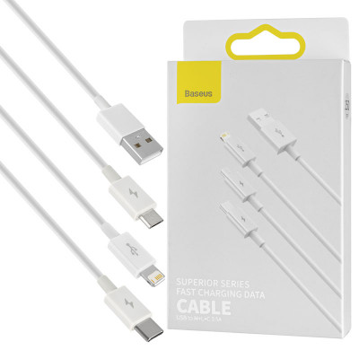 Кабель Baseus Superior Series Fast Charging Data Cable USB M+L+C 3.5A 1.5m White