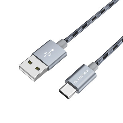 USB дата-кабель BOROFONE BX24 USB to Type-C 3A, 1m, nylon, aluminum connectors, Metal Gray
