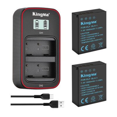 3-Pack KingMa Olympus BLH-1 комплект из 2 аккумуляторов и ЗУ на 2 батареи