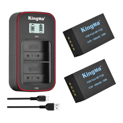 3-Pack KingMa Fujifilm NP-T125 комплект из 2 аккумуляторов и ЗУ на 2 батареи