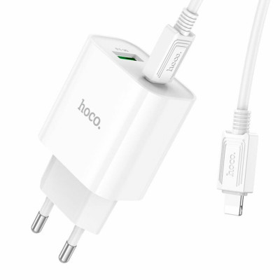 Мережевий зарядний пристрій HOCO C80A Plus Rapido PD20W+QC3.0 charger set(C to iP) White