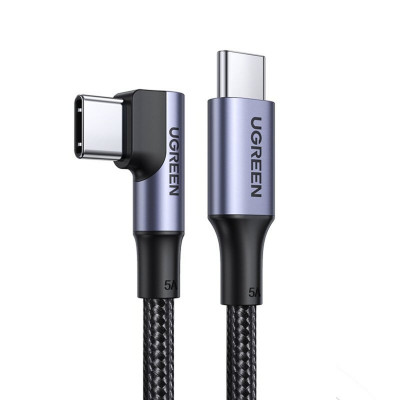 Кабель UGREEN US334 USB-C 2.0 to Angled USB-C M/M Cable Aluminium Shell with Braided 1m (Black)(UGR-70643)