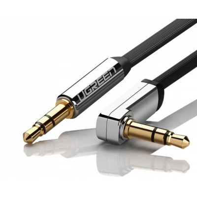 Аудіо кабель UGREEN AV119 3.5mm Male to 3.5mm Male Straight to angle flat Cable  2m (Black)(UGR-10599)