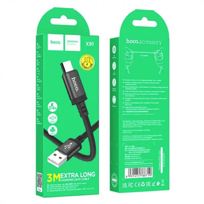 Кабель HOCO X91 Radiance charging data cable for Micro(L=3M) Black