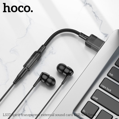 Аудiокабель HOCO LS37 Spirit transparent external sound card USB to 3.5mm Black