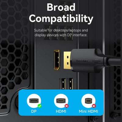 Кабель Vention DisplayPort Male to Male 4K HD Cable 1M Black (HAKBF)