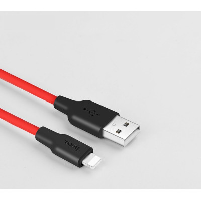 Кабель HOCO X21 USB to iP 2A, 1m, silicone, TPE connectors, Black+Red