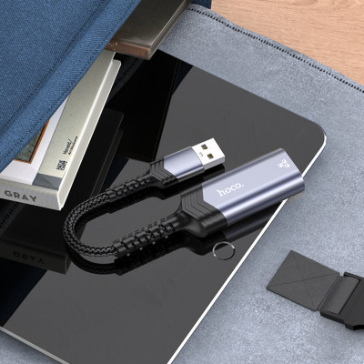 Кабель-перехідник HOCO UA26 USB ethernet adapter(100 Mbps) Metal Gray