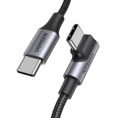 Кабель UGREEN US334 USB-C 2.0 to Angled USB-C M/M Cable Aluminium Shell with Braided 1m (Black)(UGR-70643)