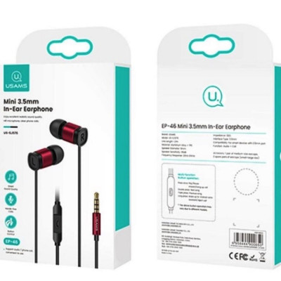 Навушники Usams EP-46 Mini 3.5mm In-Ear Earphone 1.2m Red