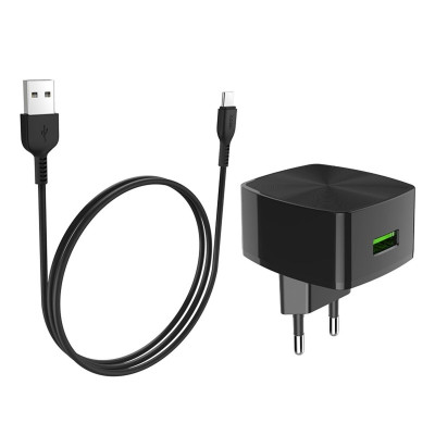 Мережевий зарядний пристрій HOCO C70A Cutting-edge single port QC3.0 charger set(Type-C) Black