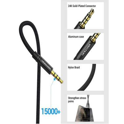 Кабель Подовжувач Vention Cotton Braided TRRS 3.5mm Male to 3.5mm Female Audio Extension Cable 10M Black Aluminum Alloy Type