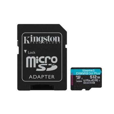 Купить Kingston Canvas Go Plus 512Gb microSDXC (UHS-1 U3) с адаптером SD на Allbattery.ua