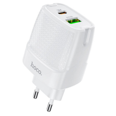 Мережевий зарядний пристрій HOCO C85A Bright dual port PD20W+QC3.0 charger White
