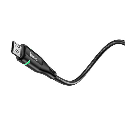 Кабель HOCO U93 USB to Micro 2.4A, 1.2m, nylon, aluminum connectors, light indicator, Black