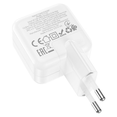 Мережевий зарядний пристрій HOCO C111A Lucky dual-port PD30W+QC3.0 charger set(C to iP) White
