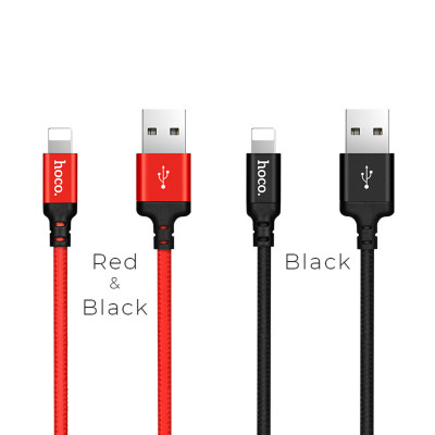 Кабель HOCO X14 USB to iP 2A, 2m, nylon, aluminum connectors, Black
